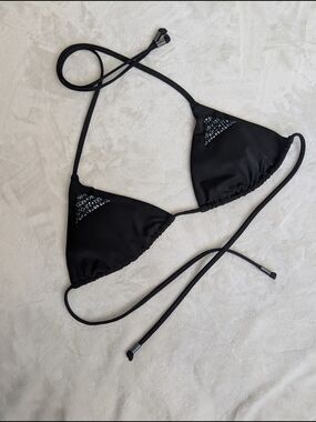 H&M Black Triangle Bikini Top with Beaded Accents